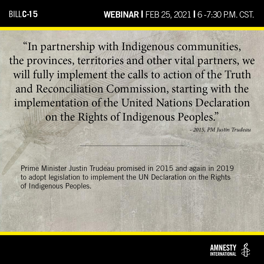 Quote, In partnership with Indigenous communities, the provinces, territories and other vital partners, we will fully implement the calls to action of the Truth and Reconciliation Commission, starting with the implementation of the United Nations Declaration on the Rights of Indigenous Peoples. - 2015, PM Justin Trudeau